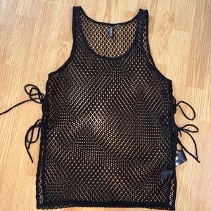 Divided by H&M Black Mesh Knit Scoop-Neck Tank Top